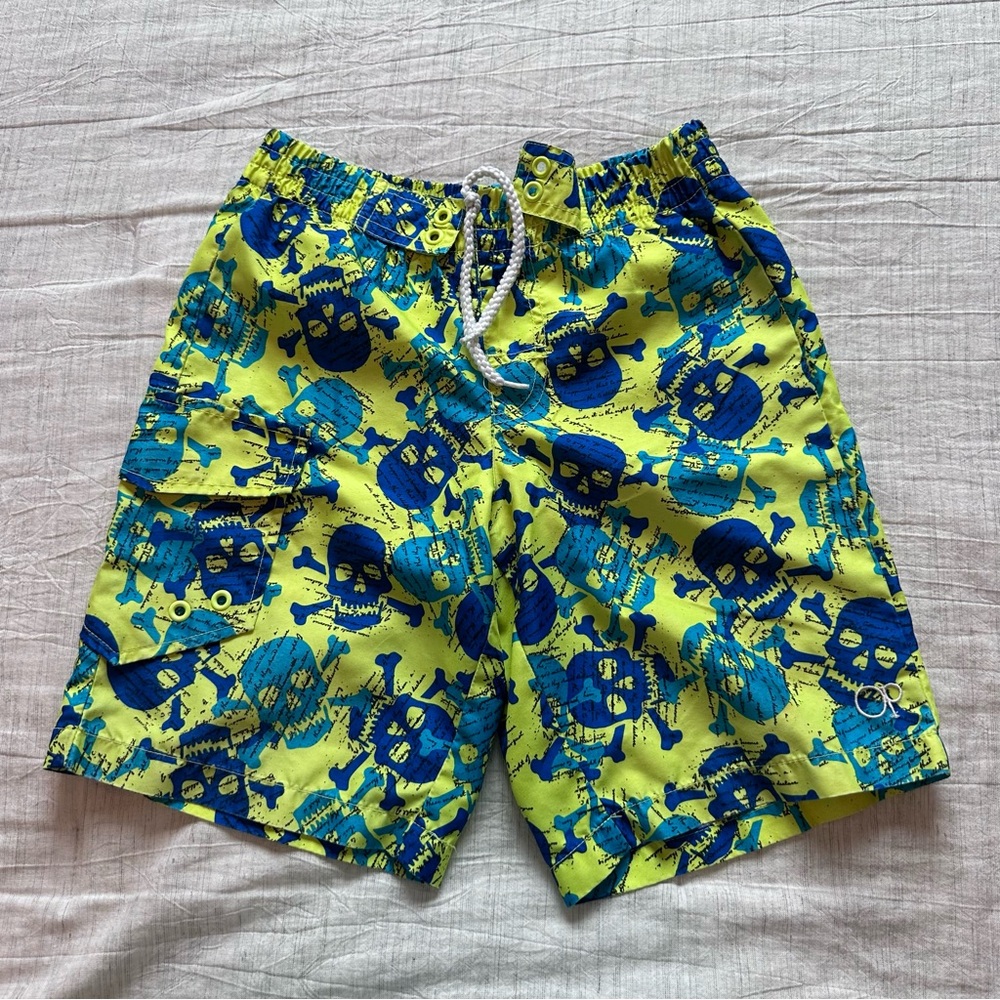 Ocean Pacific Vibrant Skull Print Boys Swim Trucks Size Small